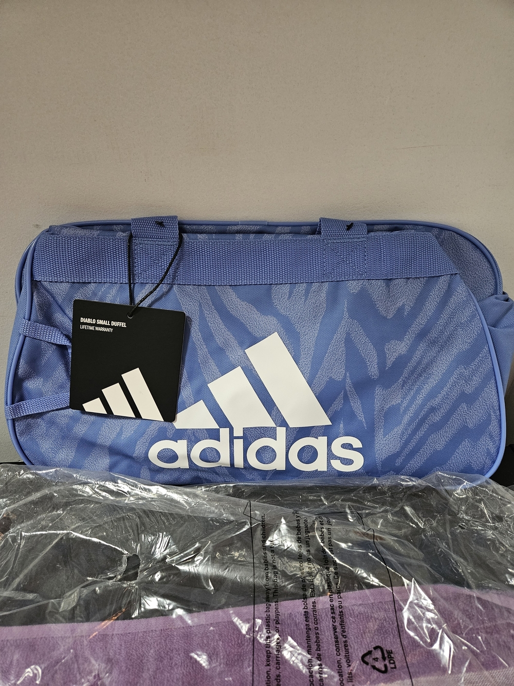 adidas Light Blue Small Duffel Bag with White Logo